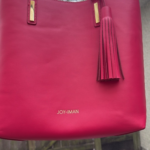 Joy & Iman Hot Pink Leather Tote Tassels Built In Organizer Tons Of Pockets - Picture 2 of 16